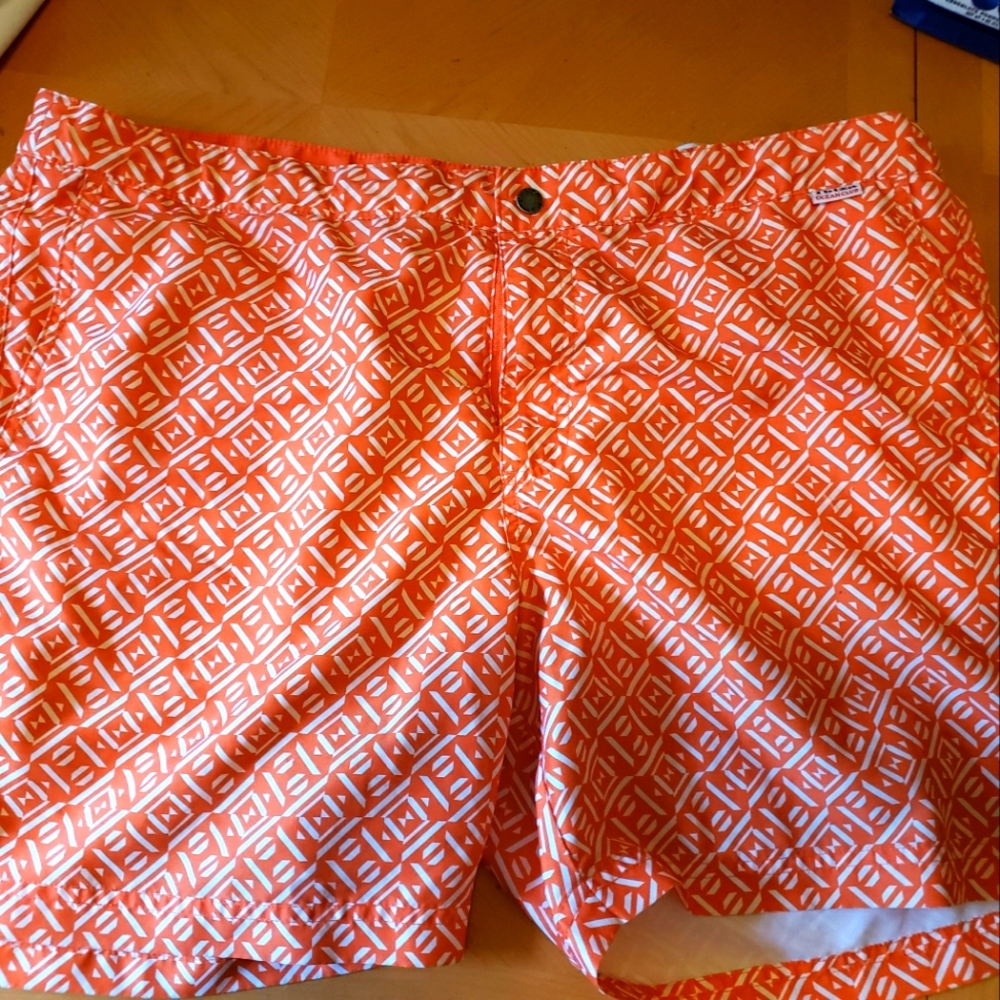 Ibiza Ocean Club Men's Size 38 Swim Trunks Shorts Snap Salmon/Orange Geometric